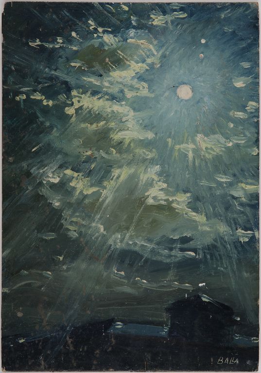"Impressione pittorica dei pianeti Saturno e Giove attorno alla Luna" (dipinto), Balla Giacomo (1940)