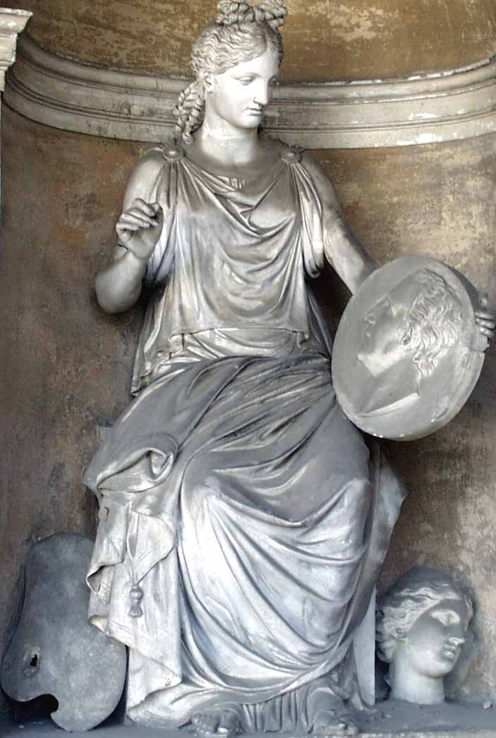 figura allegorica femminile con simboli della pittura e della scultura ed in mano un tondo con bassorilievo (statua), Vannini Vincenzo (1815)