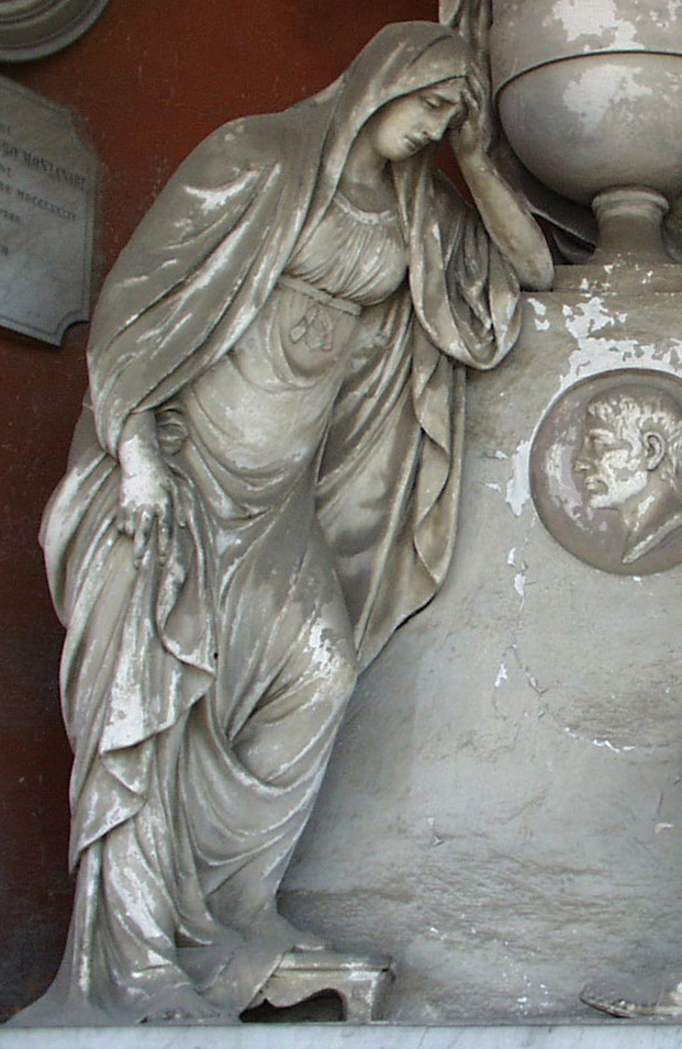 donna velata e piangente, con il capo reclinato e appoggiato sul braccio sinistro (statua), Giungi Innocenzo (1817)