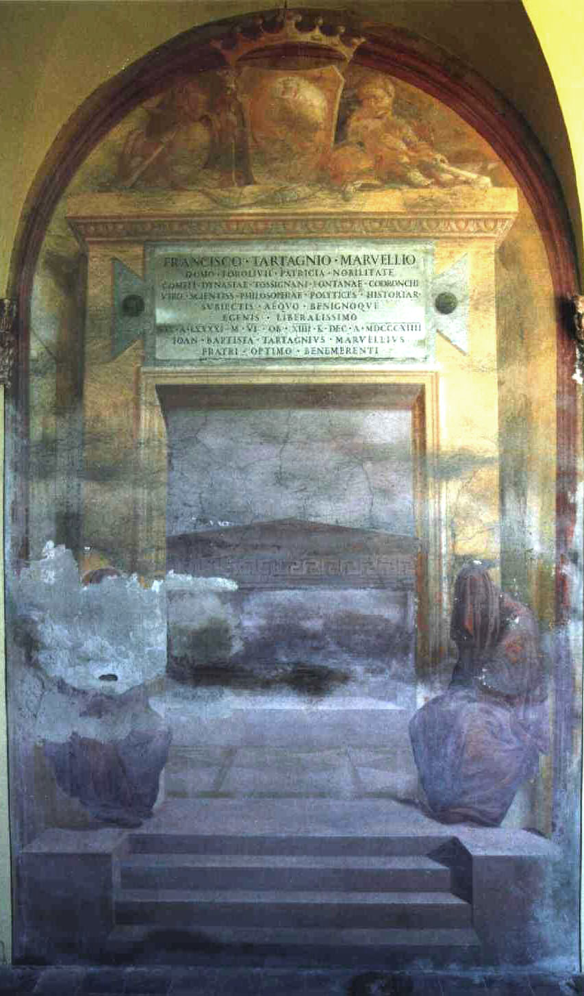 ingresso di camera sepolcrale con donne velate sedute davanti alla soglia (dipinto murale), Fancelli Pietro (1814) 