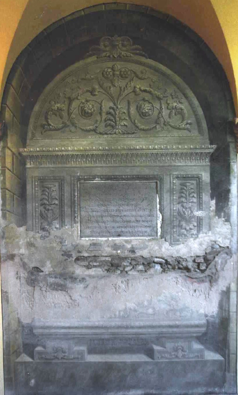 sarcofago con cippo sotto volta prospettica in muratura (dipinto murale), Muzzarelli Giuseppe (1814)