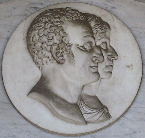 profili affiancati di Bianca e Carlo Caprara (rilievo), De Maria Giacomo (1817)