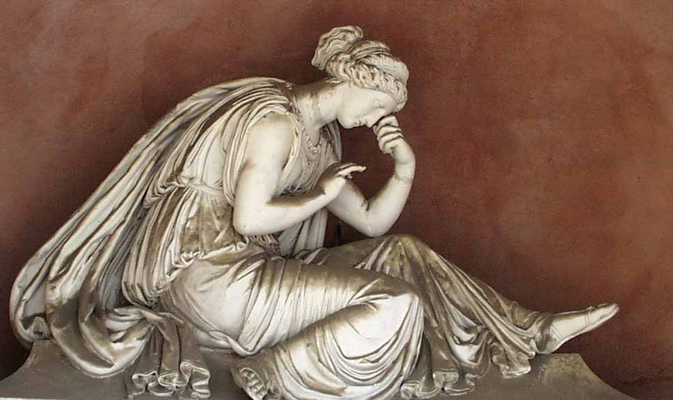 figura femminile allegorica in abiti classici seduta e con la testa appoggiata alle mani in atteggiamento meditabondo (statua), Putti Giovanni (1819)