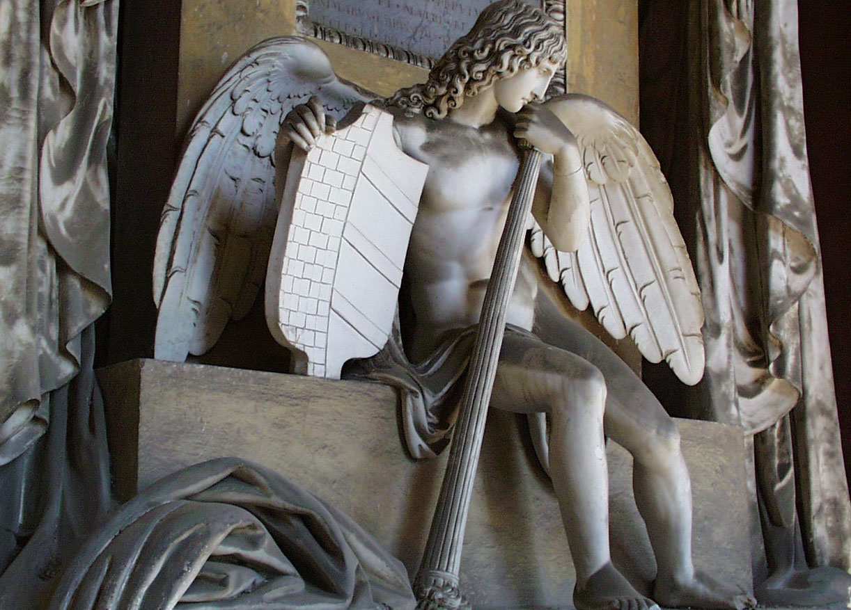 angelo seduto con ali aperte con face e stemma (statua), Putti Giovanni (1822)