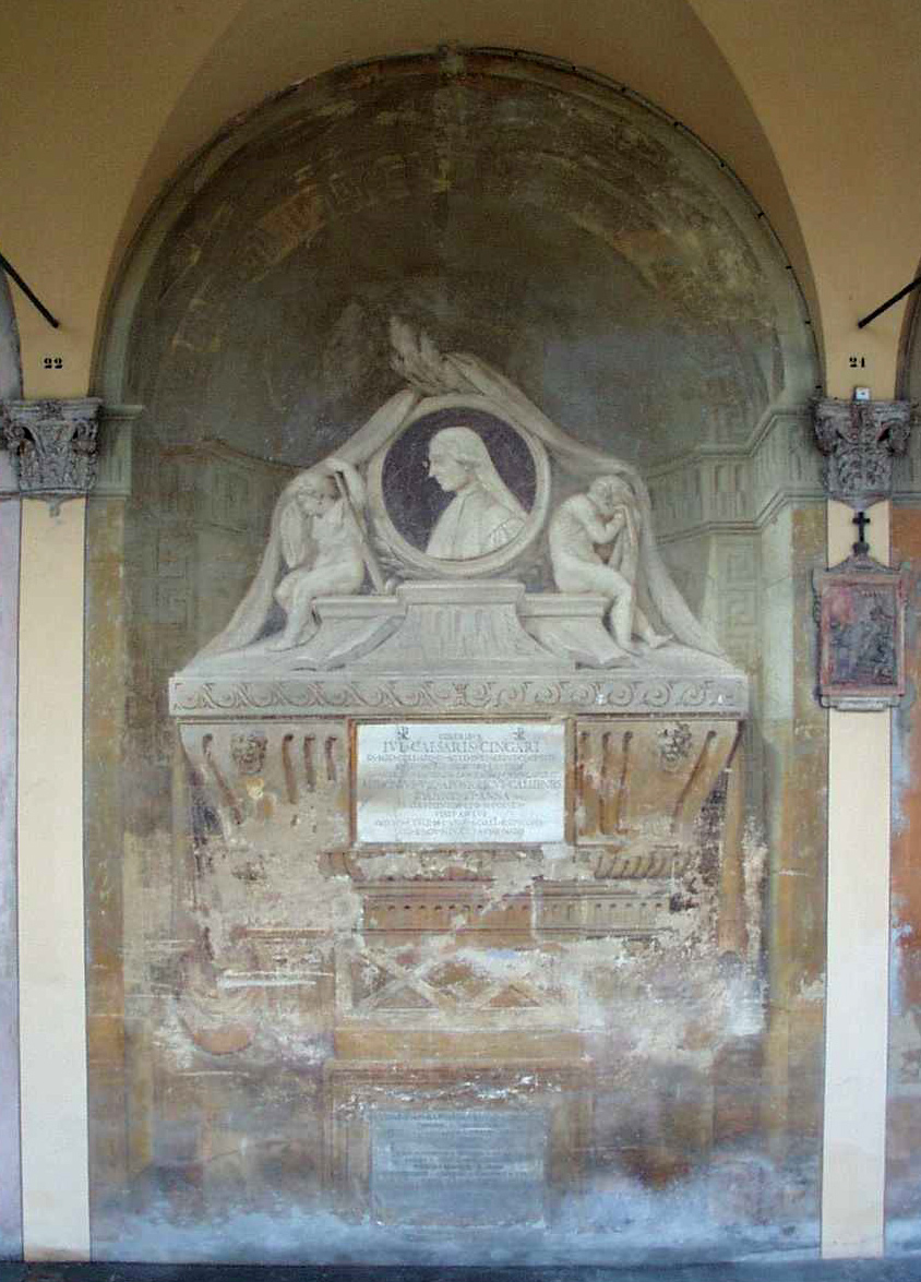 sarcofago con geni funebri e tondo con profilo del defunto (dipinto murale), Minozzi Flaminio (1801)