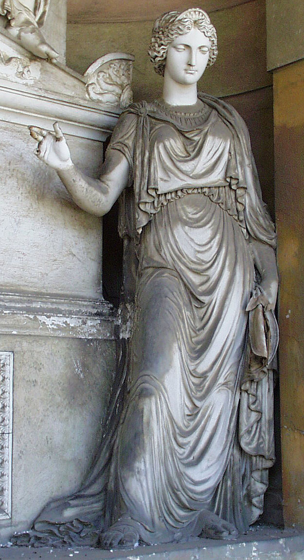 figura allegorica femminile stante in abiti classici e braccio destro sollevato (statua), Venturoli Angelo (1817)