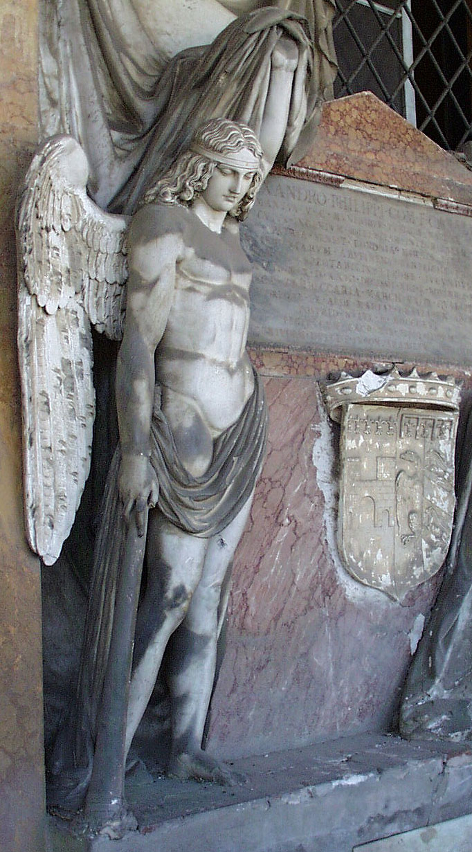 genio funebre con face che solleva un tendaggio (statua), Putti Giovanni (1816)