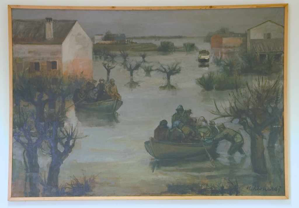 "Salvataggio degli alluvionati" (dipinto), Leonardi Nello (1958)