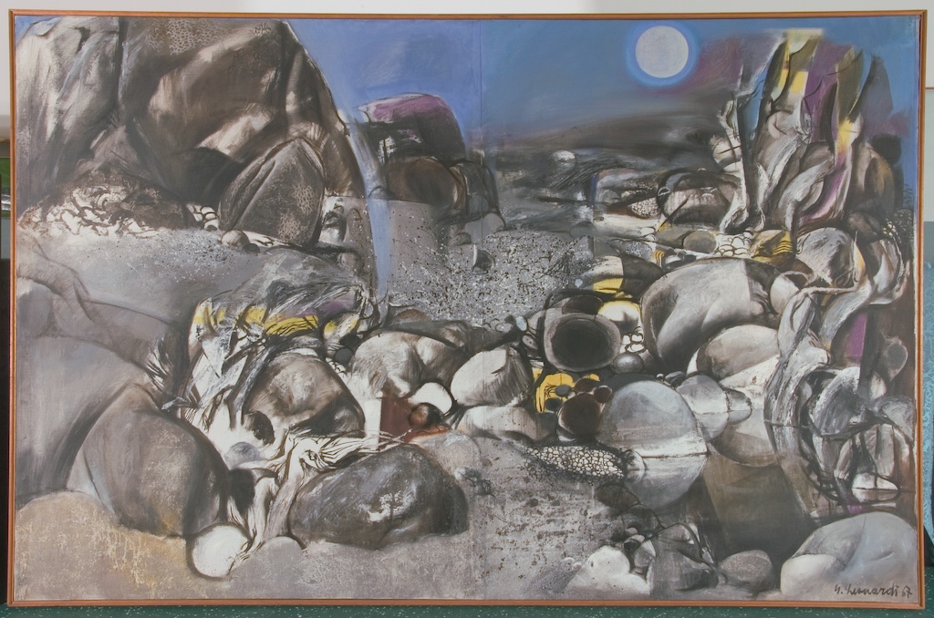 "La luna nel greto [Nascita del Secchia]" (dipinto), Leonardi Nello (1967)