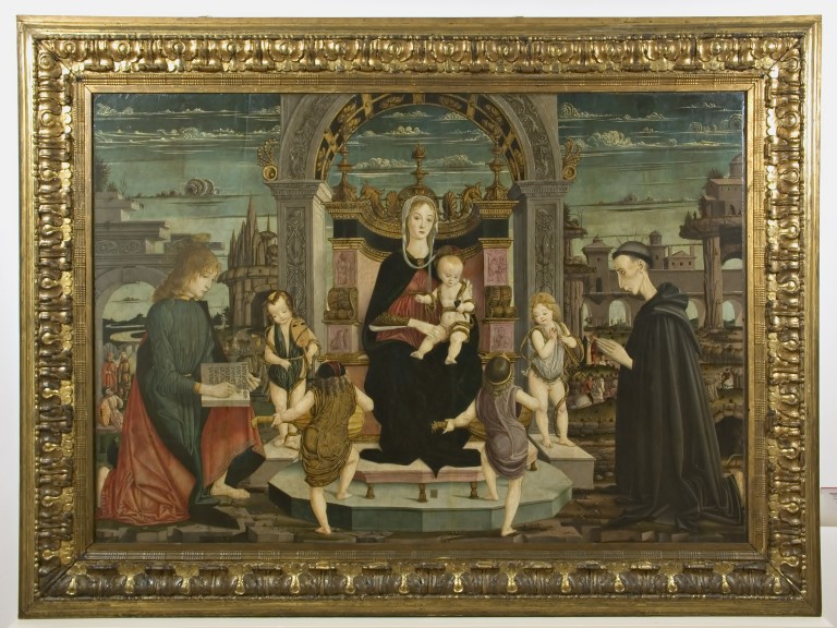 Madonna con Bambino, San Giovanni Evangelista e il Beato Filippo Bertoni (dipinto), Maestro della Pala Bertoni (1483-1484)