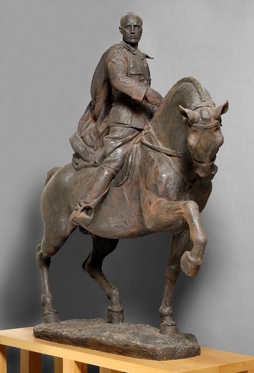 Model of statue of Benito Mussolini astride horse