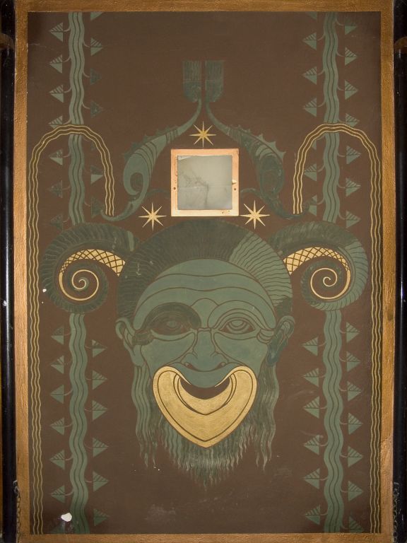 mascherone, motivi decorativi floreali, vegetali, uccelli, cornucopie da cui esce l'acqua (pannello decorativo), Chini Tito (1937-1938)