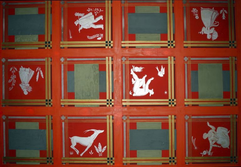 cacciatori, stambecchi, comete, contadinelle (soffitto dipinto), Chini Tito (1937-1938)